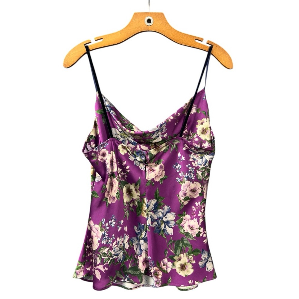 Zara Satin Silky Cowl Neck Blouse Camisole Floral Purple Bloomcore Lg Y2K Style - Picture 8 of 9